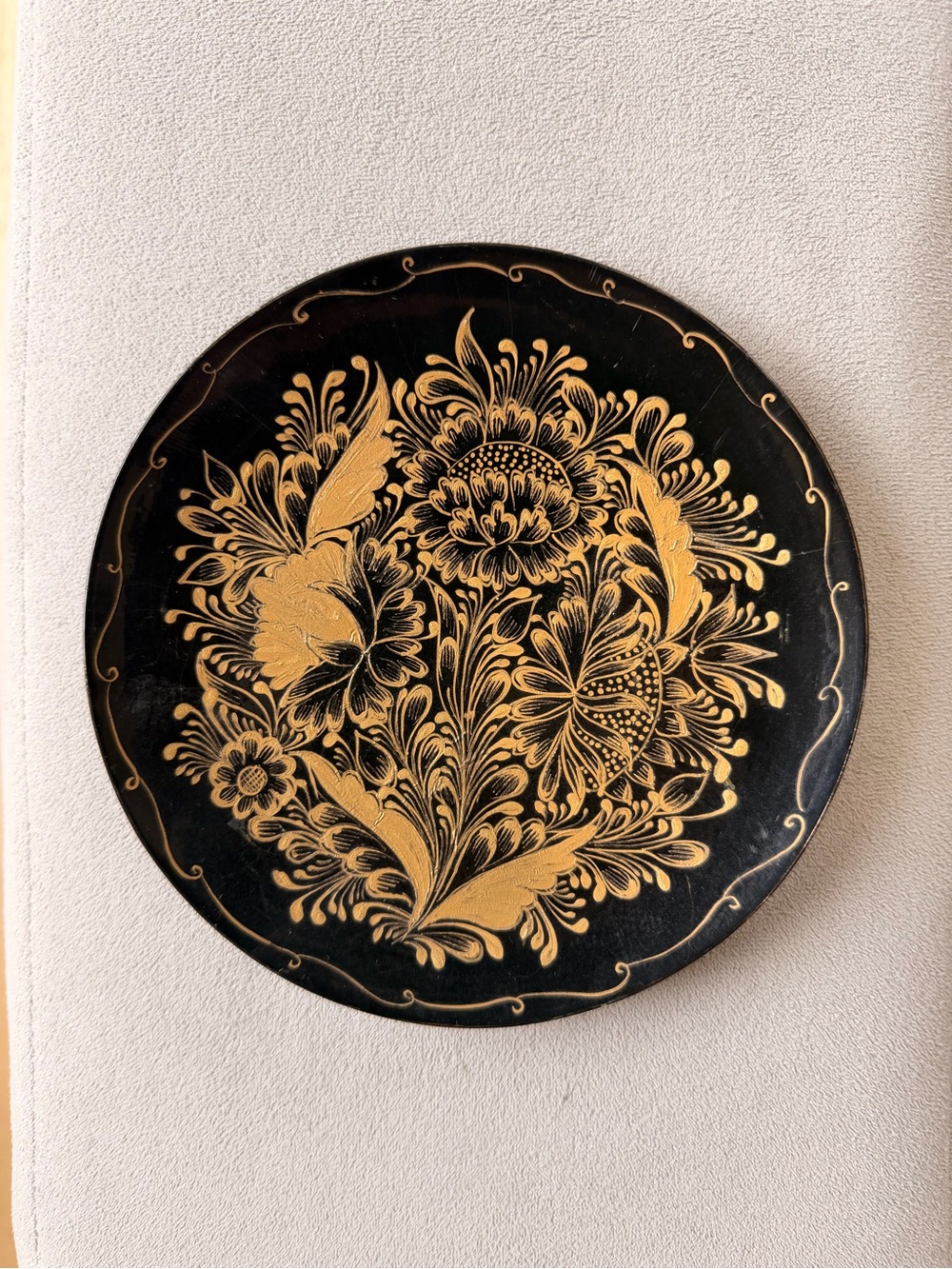 Hand painted Black & Gold Floral Plate